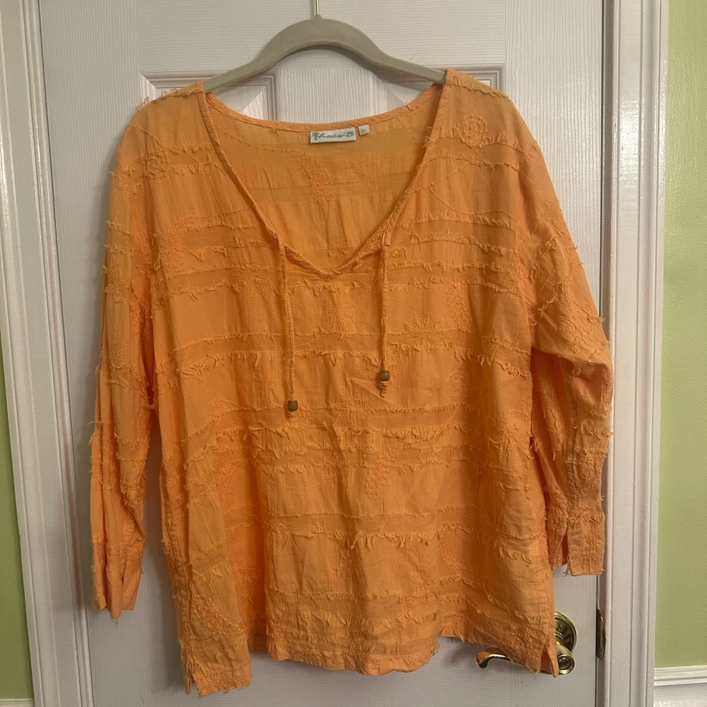 Cantaloupe Orange Relaxed Tie Front Tunic with Scoop Neckline